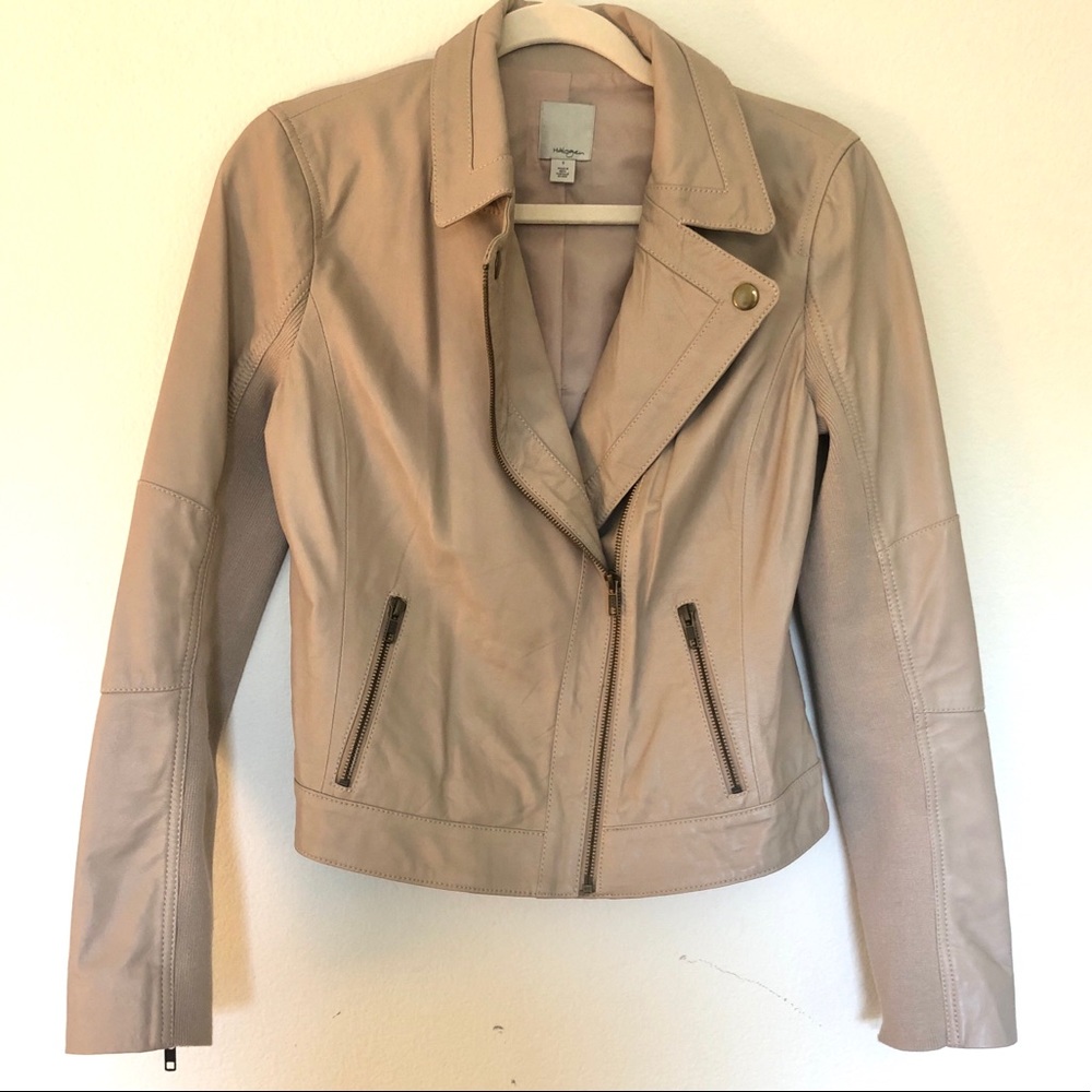 Halogen Beige Leather Jacket